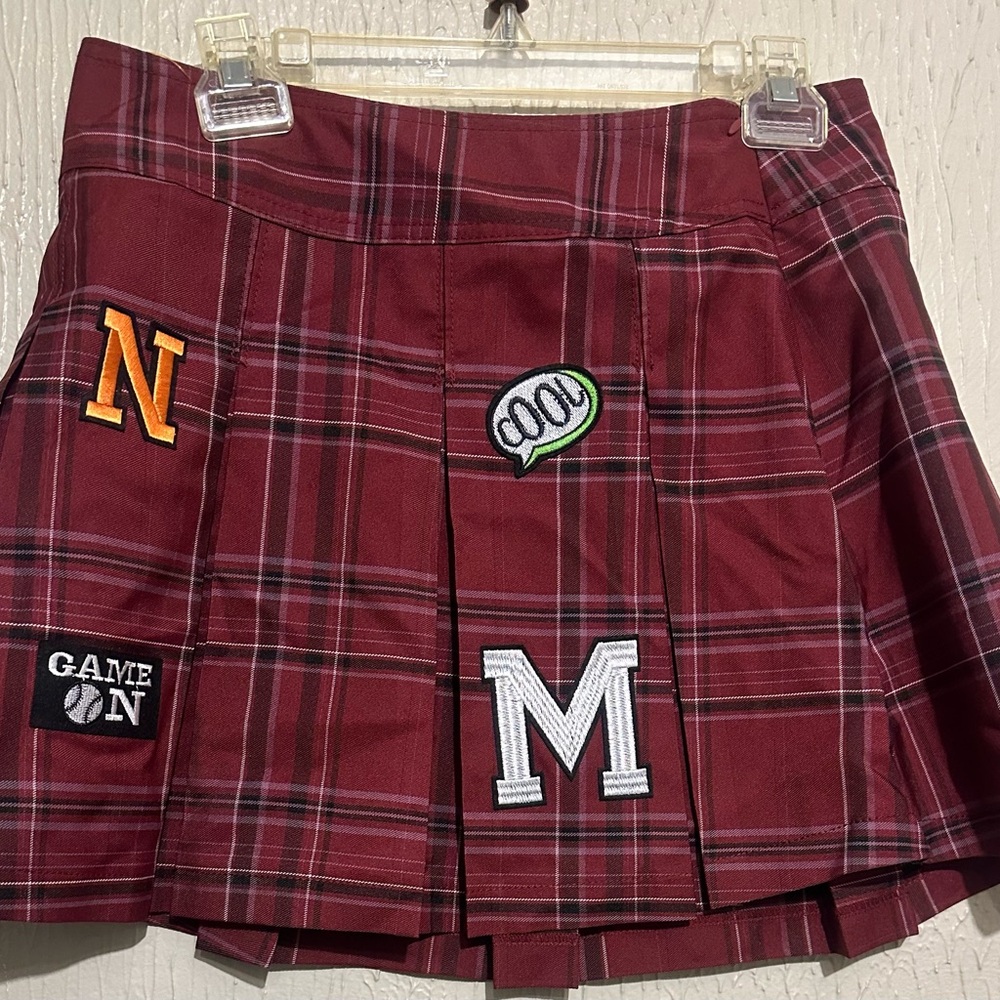 Plaid Mini Skirt with Patches